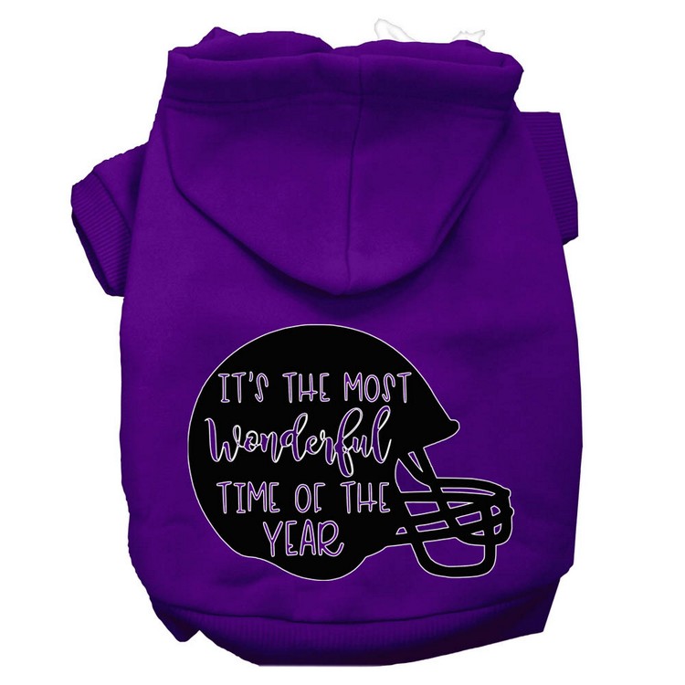 Most Wonderful Time of the Year (Football) Screen Print Dog Hoodie Purple M